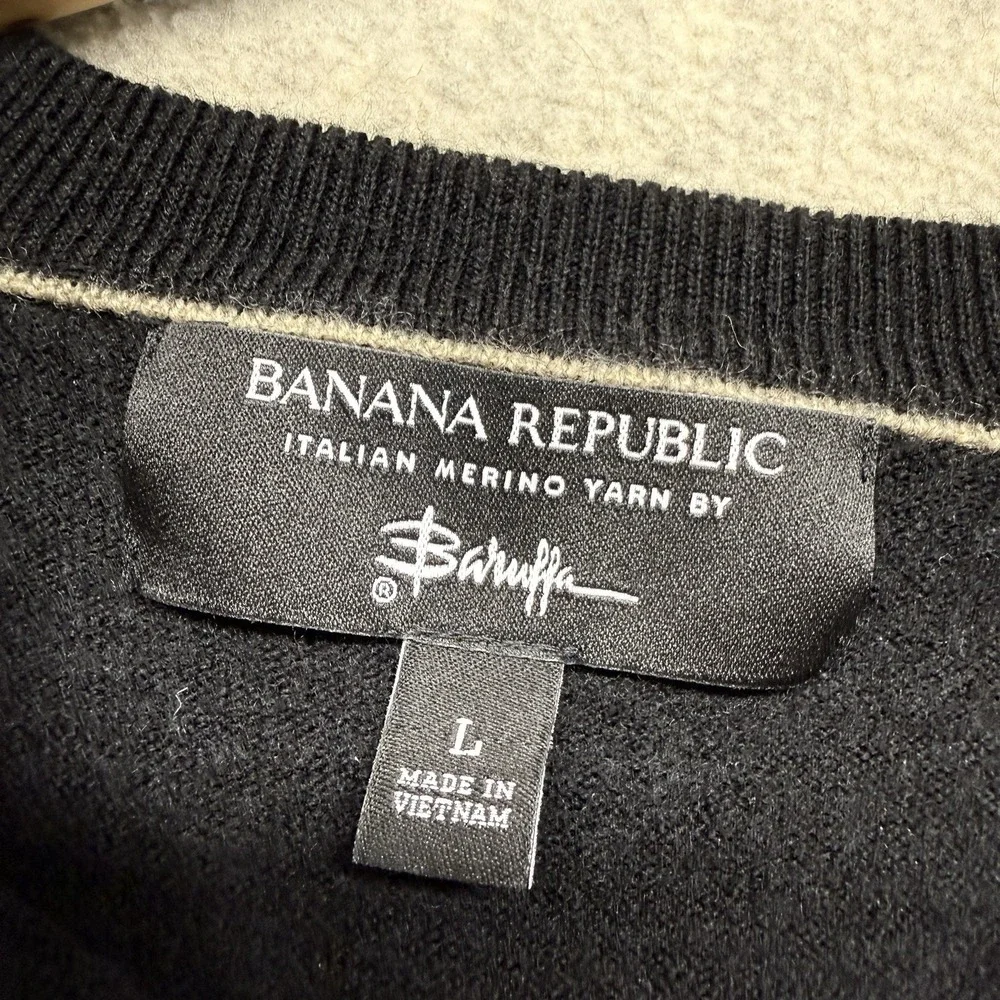 Banana Republic Mens Merino Wool Sweater Black Crew Neck Pullover Italian Yarn L